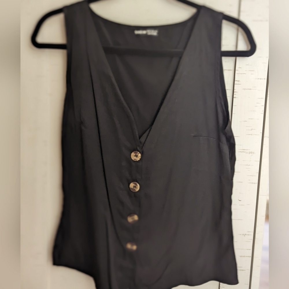 Silk Black Tank w/ Brown buttons